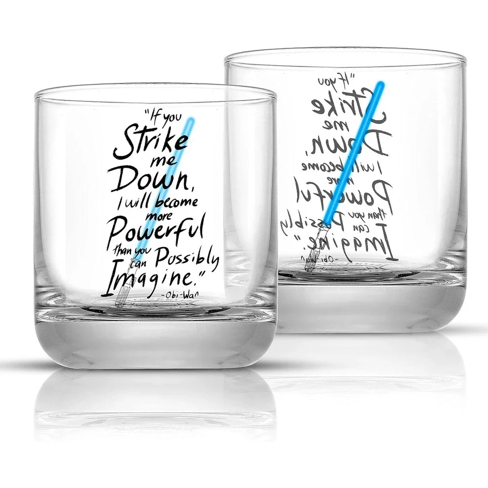 2 Star Wars Obi Wan Kenobi Drinking Glasses Blue Light Saber Disney 10oz NEW